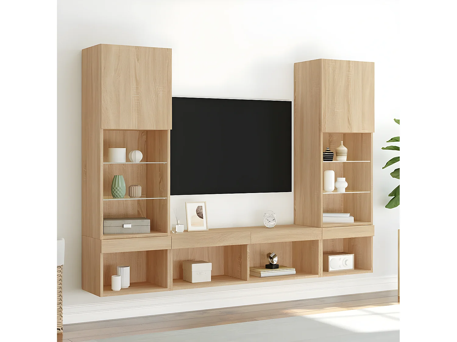 5pcs móveis parede p/ TV c/ LEDs deriv. madeira carvalho sonoma PT785969