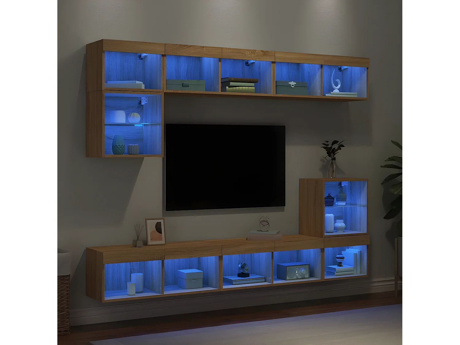 Ensemble de meuble TV avec LED 8 pcs chêne sonoma bois d'ingénierie WET6900