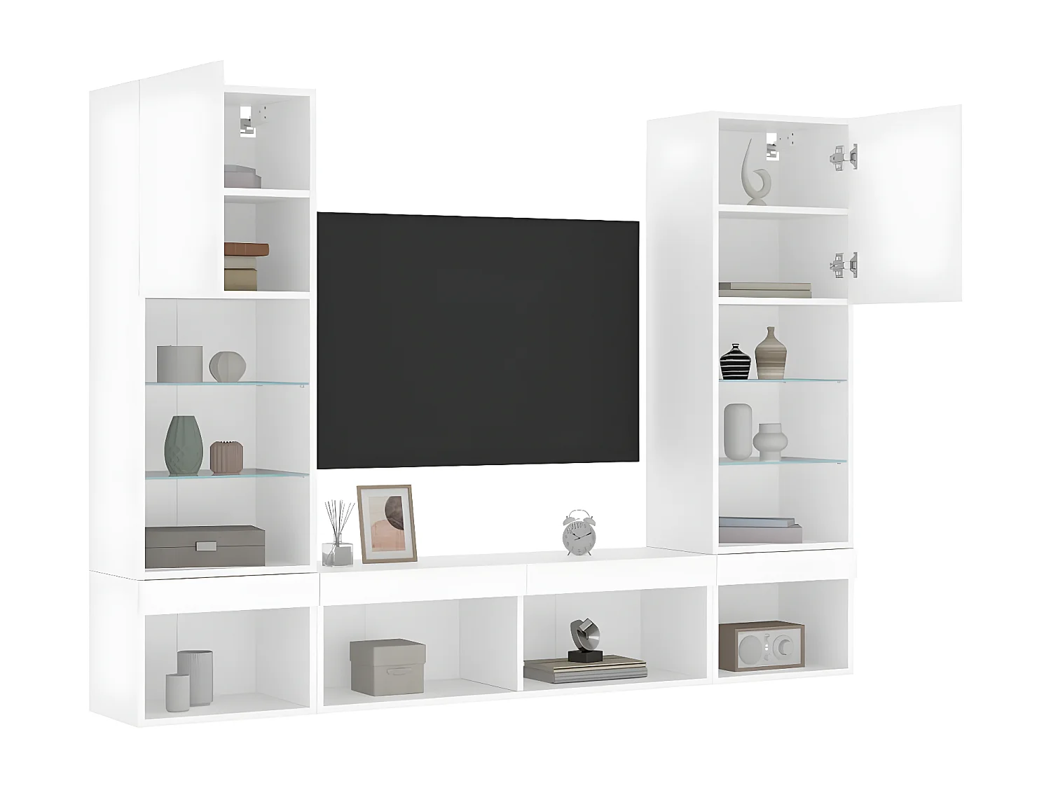 Ensemble de meuble TV avec LED 5 pcs blanc bois d'ingénierie WET4737