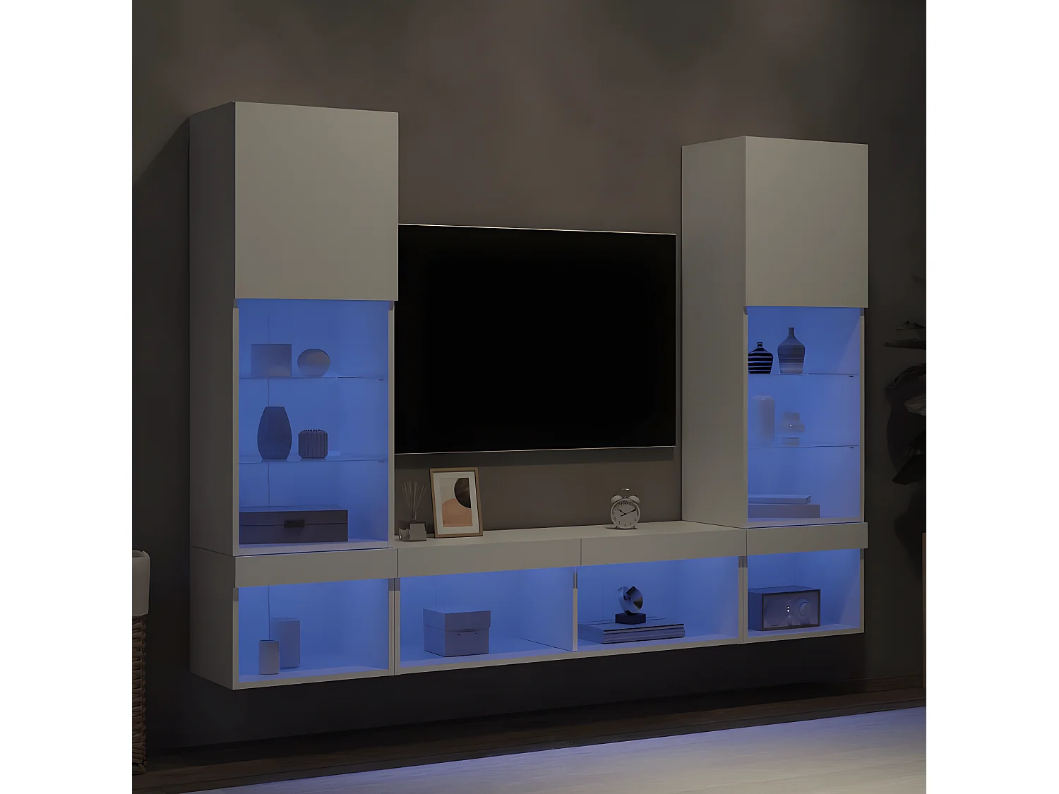 Ensemble de meuble TV avec LED 5 pcs blanc bois d'ingénierie WET4737