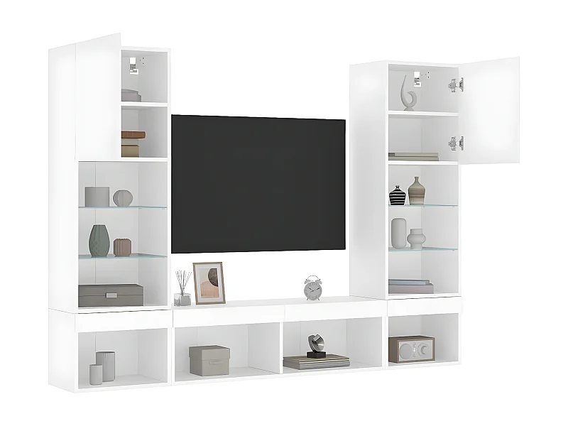 5-delige Tv-wandmeubelset met LED-verlichting bewerkt hout wit NL418968