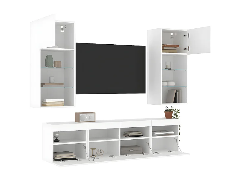 5pcs móveis de parede p/ TV c/ LEDs derivados de madeira branco PT634436