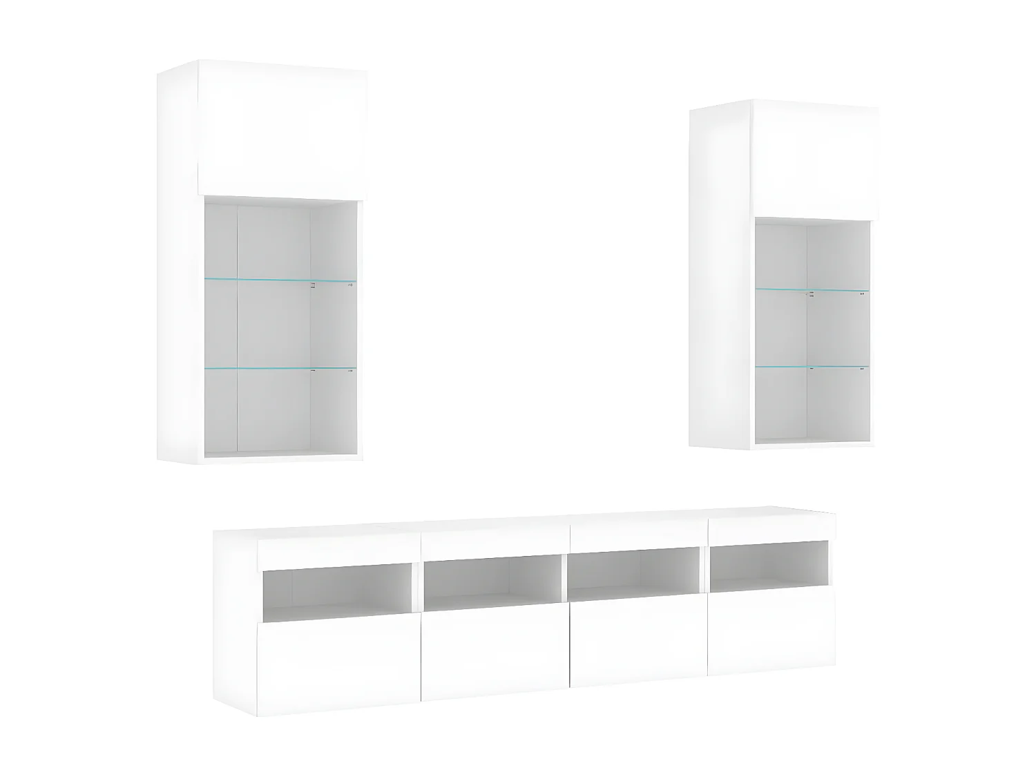 5pcs móveis de parede p/ TV c/ LEDs derivados de madeira branco PT634436