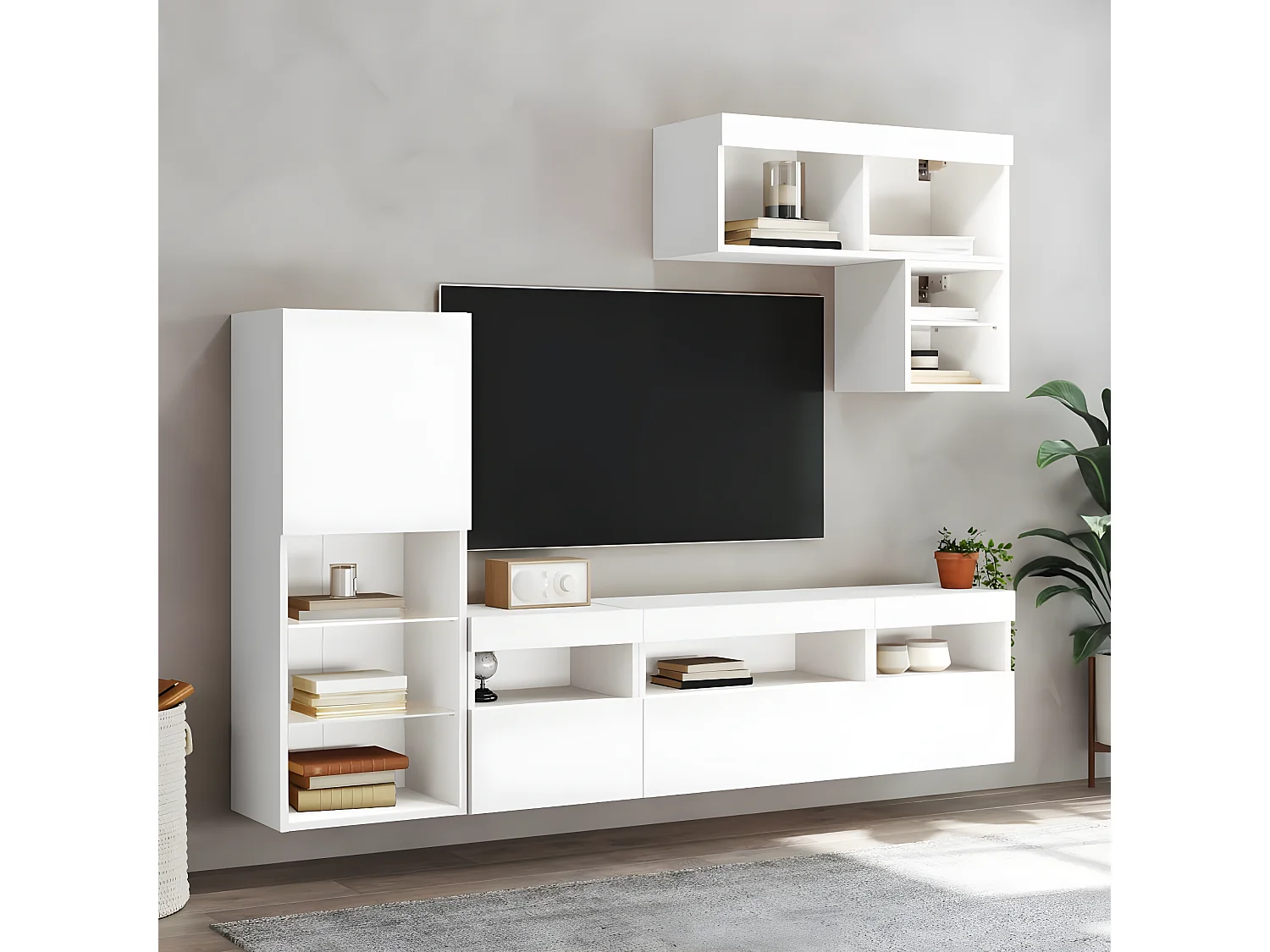 Muebles TV de pared con LED 6 pzas madera ingeniería blanco ES68419