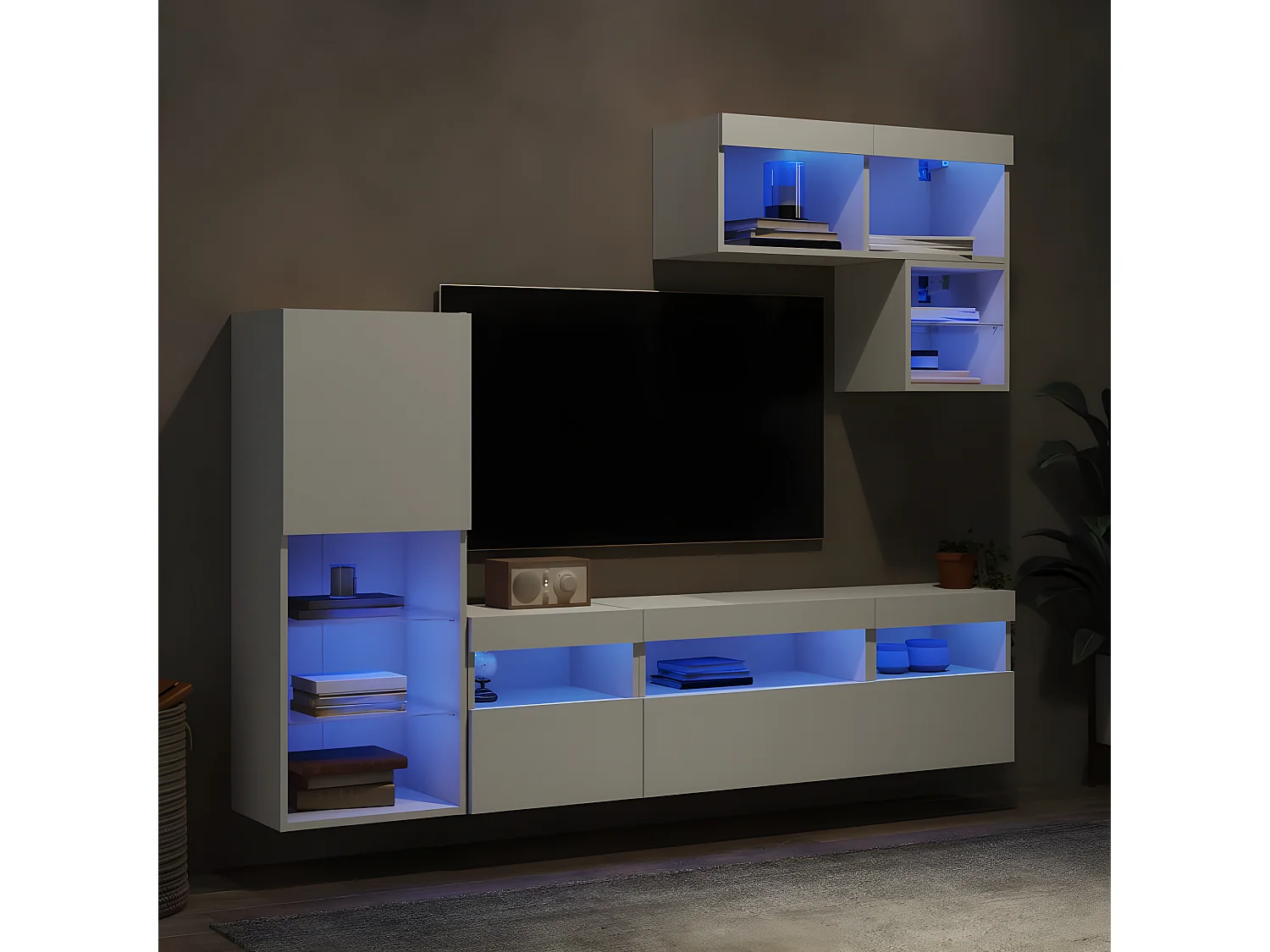 Muebles TV de pared con LED 6 pzas madera ingeniería blanco ES68419