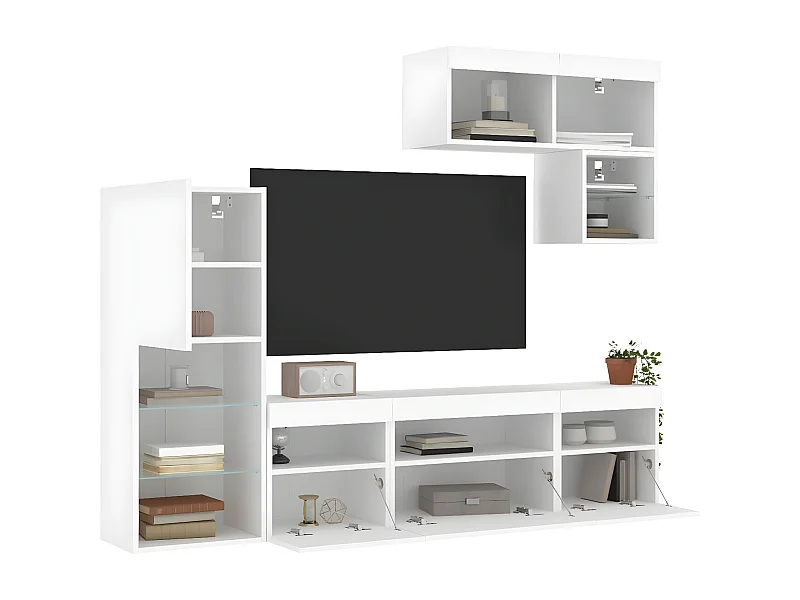 Muebles TV de pared con LED 6 pzas madera ingeniería blanco ES68419