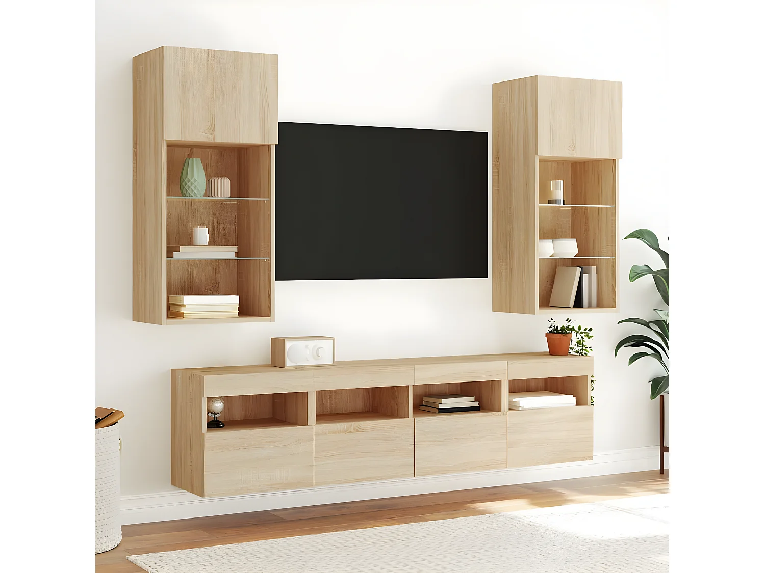 Ensemble de meuble TV avec LED 5 pcs chêne sonoma bois d'ingénierie WET9259