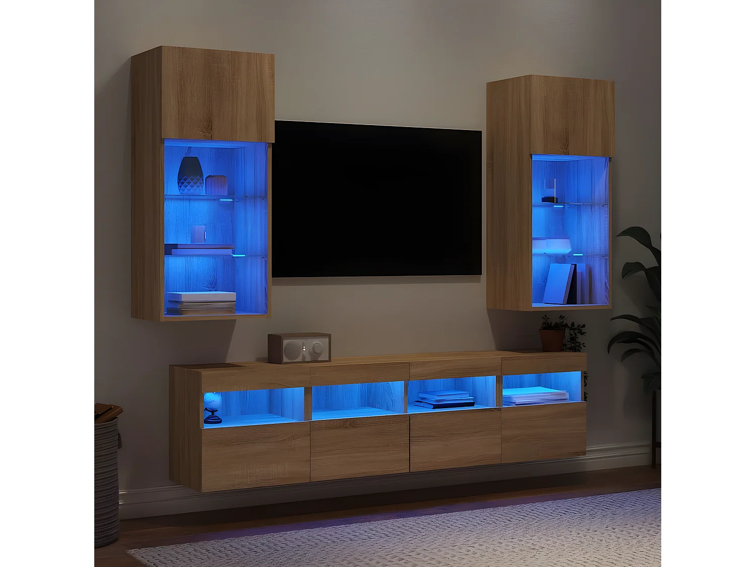 Ensemble de meuble TV avec LED 5 pcs chêne sonoma bois d'ingénierie WET9259