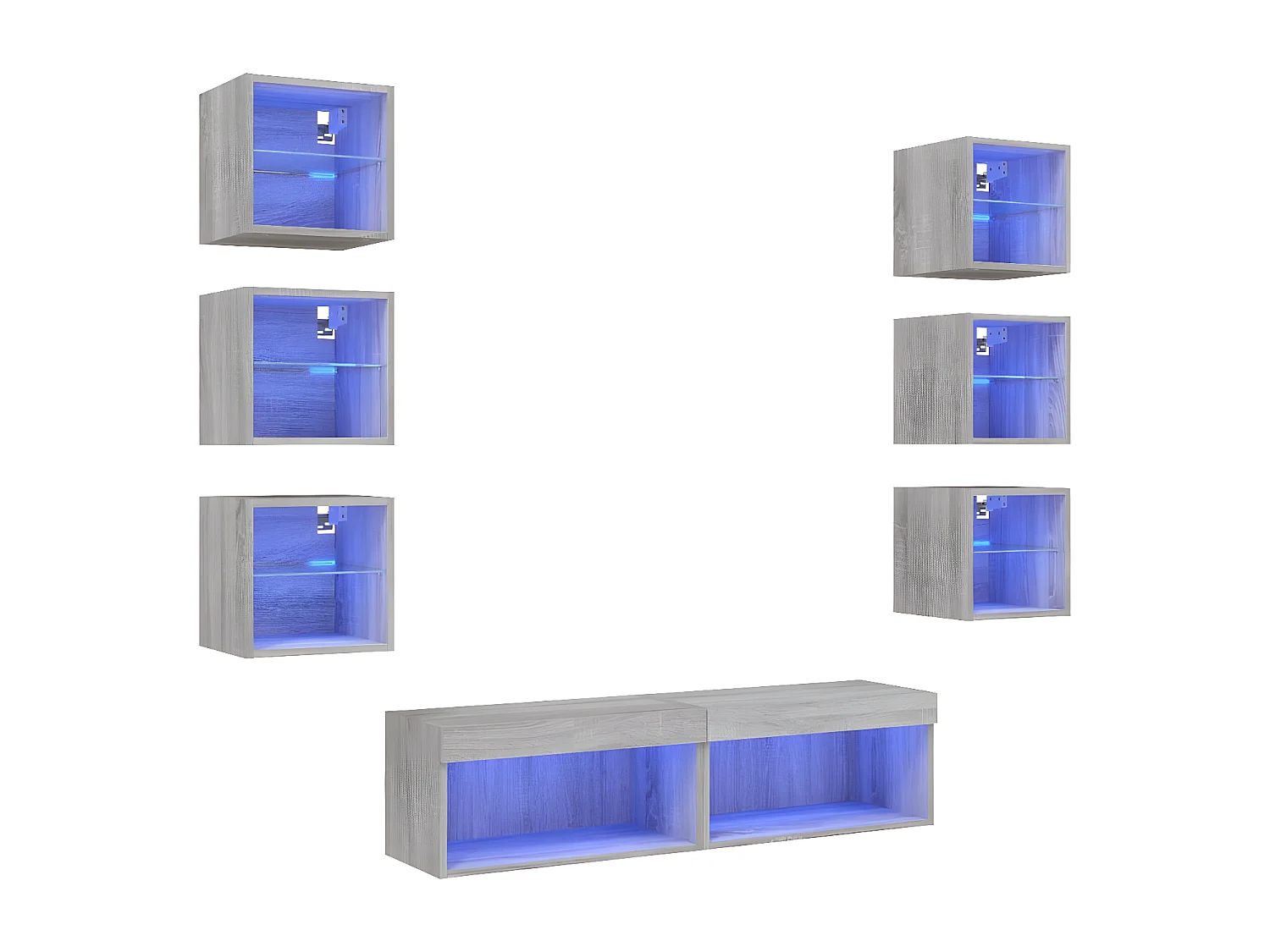 Muebles TV pared con LED 8 pzas madera ingeniería gris Sonoma ES80313