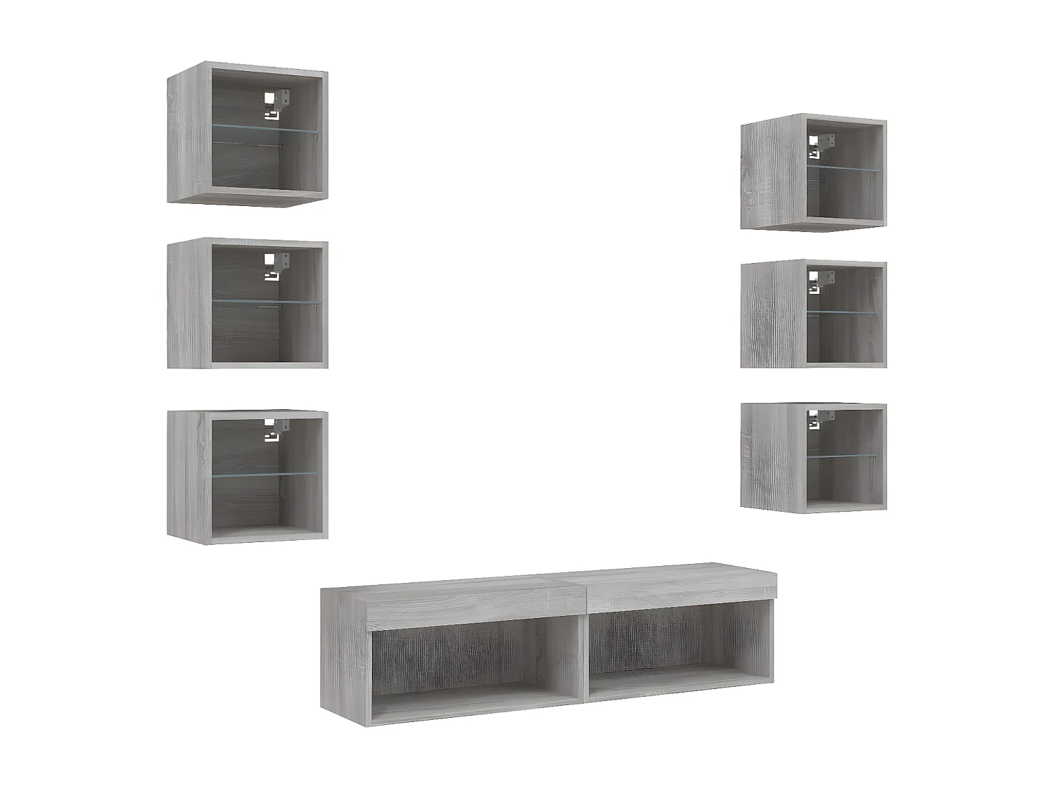 Muebles TV pared con LED 8 pzas madera ingeniería gris Sonoma ES80313