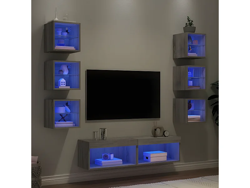 Ensemble de meuble TV avec LED 8 pcs gris sonoma bois d'ingénierie WET9192