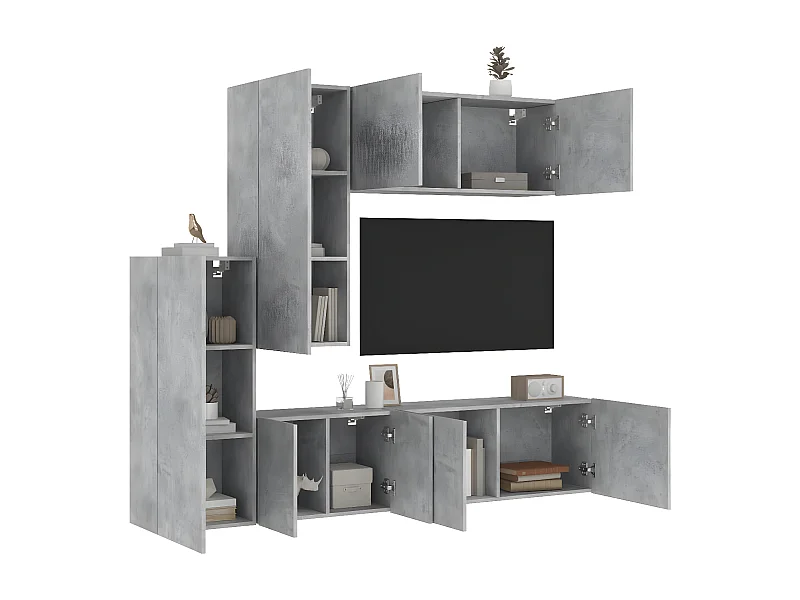 Muebles TV de pared 5 pzas madera ingeniería gris hormigón ES11257