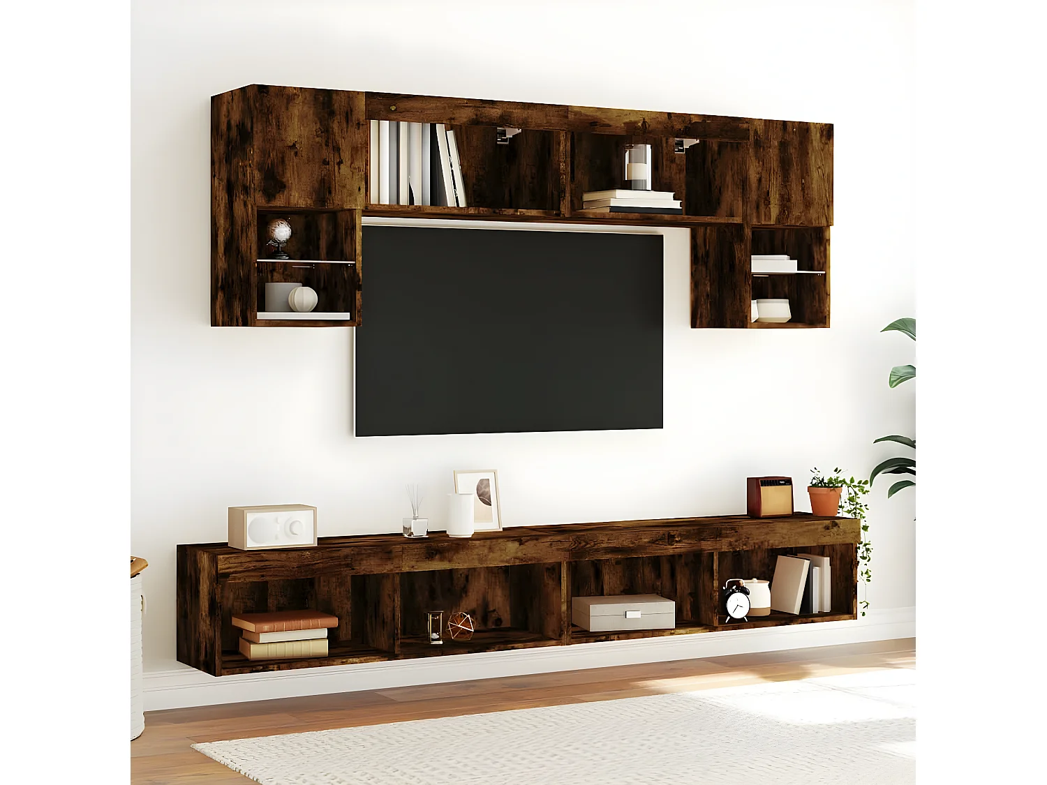 Ensemble de meuble TV avec LED 6 pcs chêne fumé bois d'ingénierie WET4451