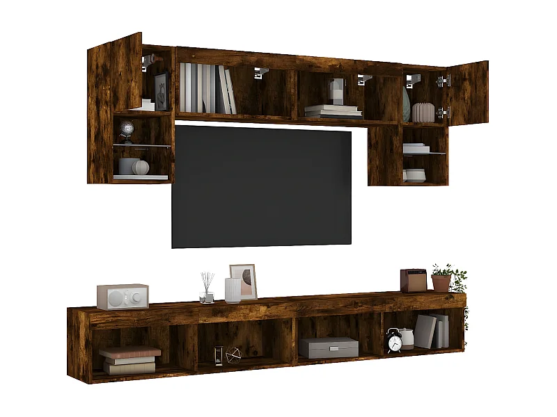 Ensemble de meuble TV avec LED 6 pcs chêne fumé bois d'ingénierie WET4451