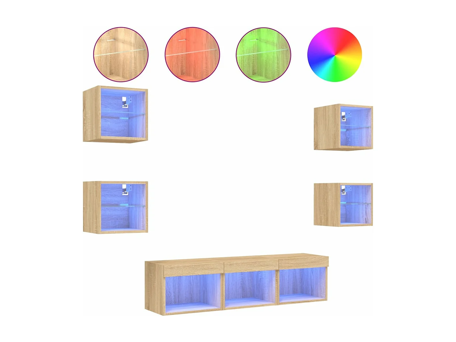 Muebles TV pared con LED 7 pzas madera ingeniería roble Sonoma ES75641