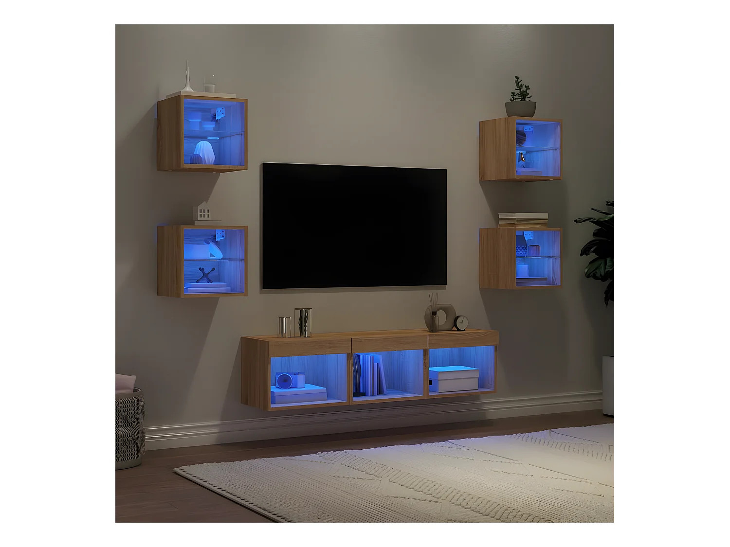 Ensemble de meuble TV avec LED 7 pcs chêne sonoma bois d'ingénierie WET7813