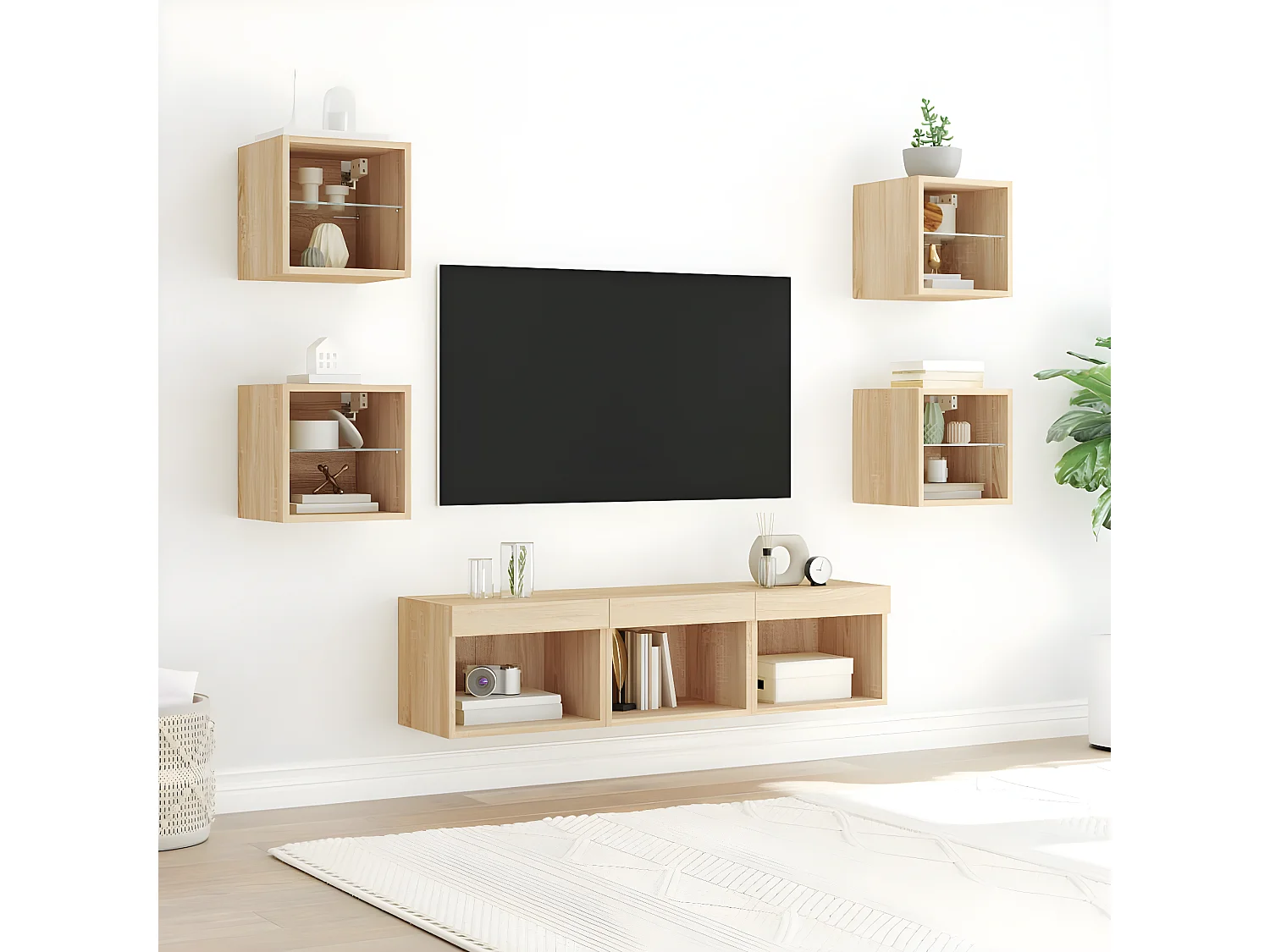 Ensemble de meuble TV avec LED 7 pcs chêne sonoma bois d'ingénierie WET7813