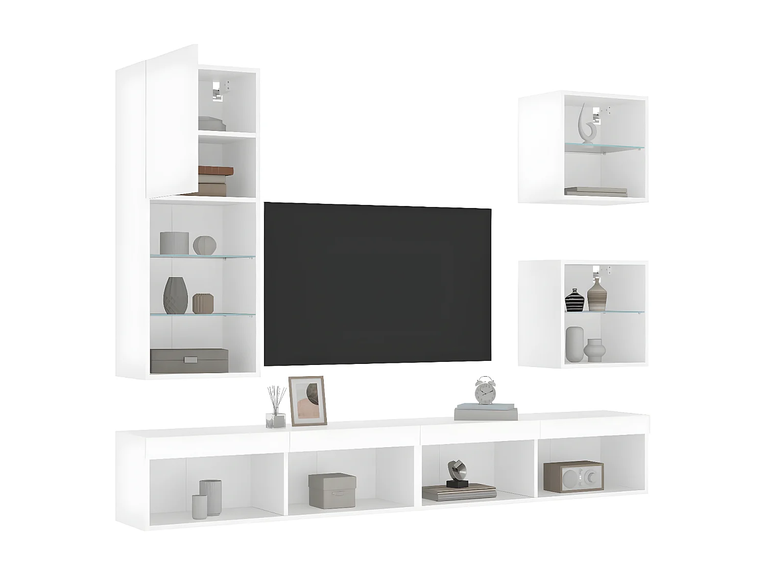 Ensemble de meuble TV avec LED 5 pcs blanc bois d'ingénierie WET1251