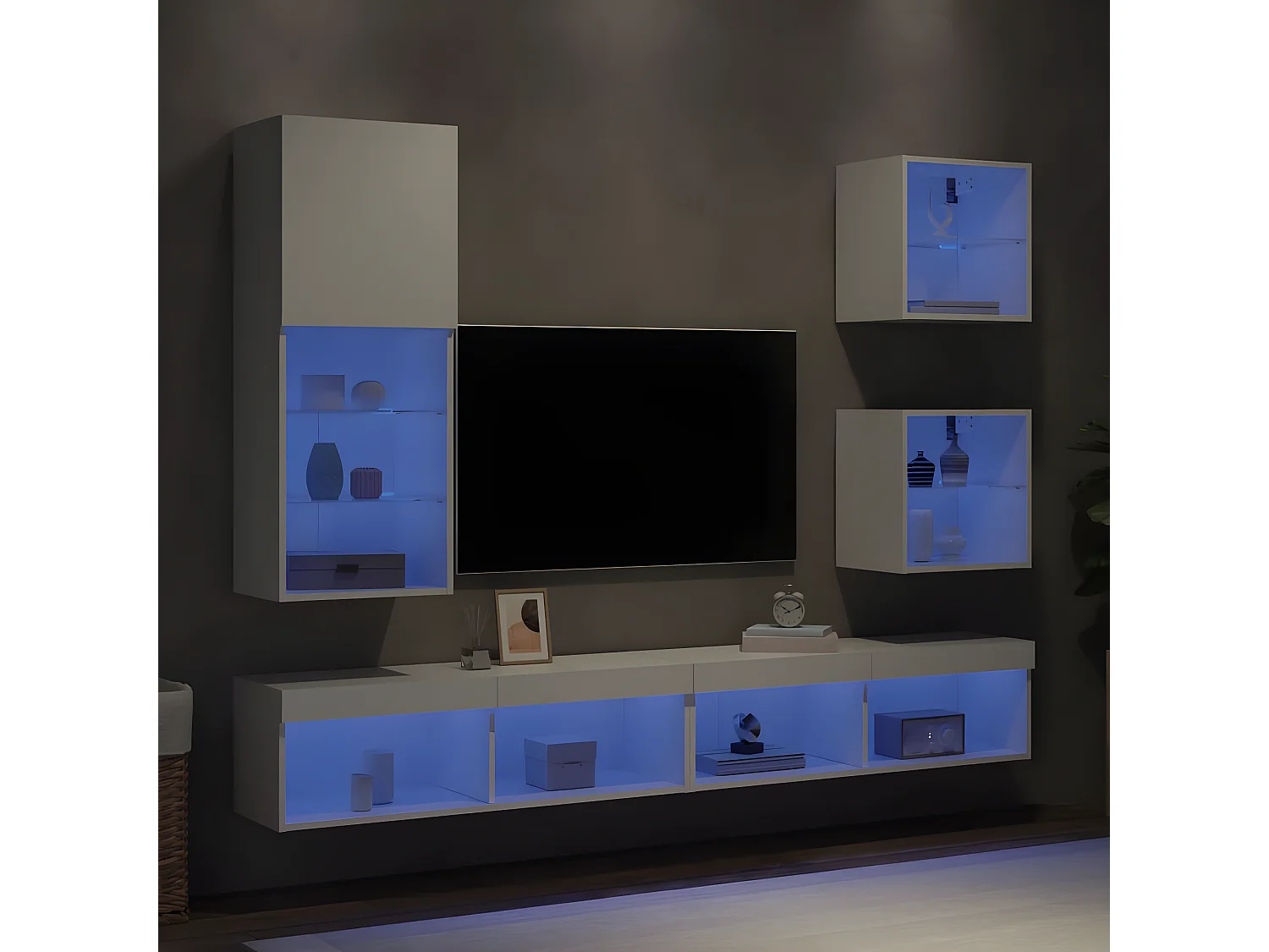 Ensemble de meuble TV avec LED 5 pcs blanc bois d'ingénierie WET1251