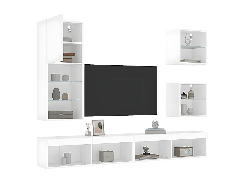 Muebles TV de pared con LED 5 pzas madera ingeniería blanco ES43655