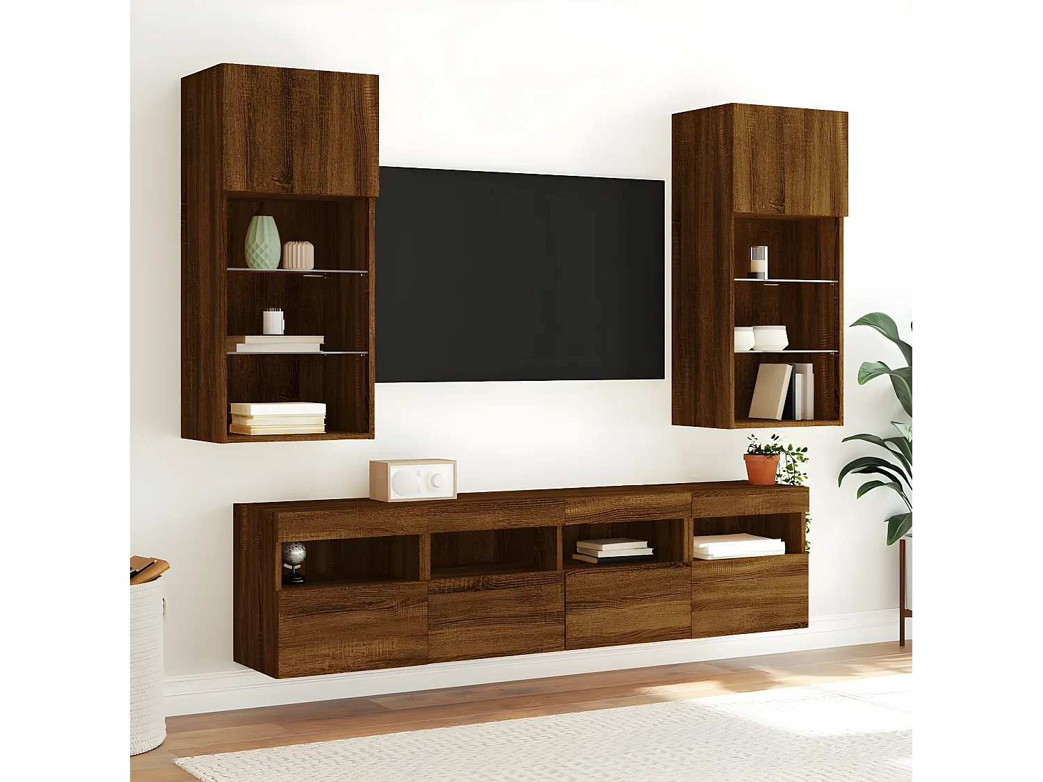 Ensemble de meuble TV avec LED 5 pcs chêne marron bois d'ingénierie WET2175