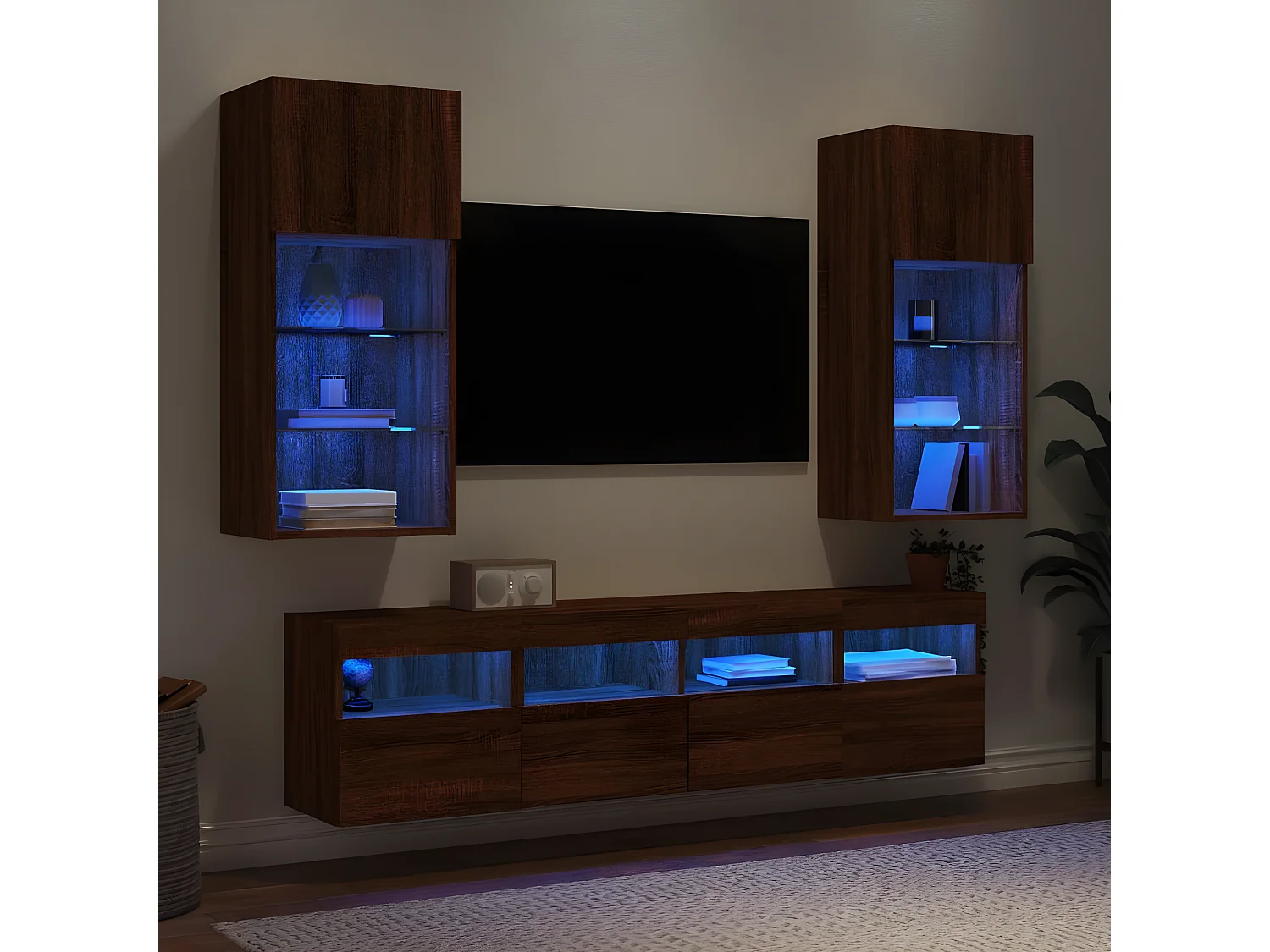 Ensemble de meuble TV avec LED 5 pcs chêne marron bois d'ingénierie WET2175