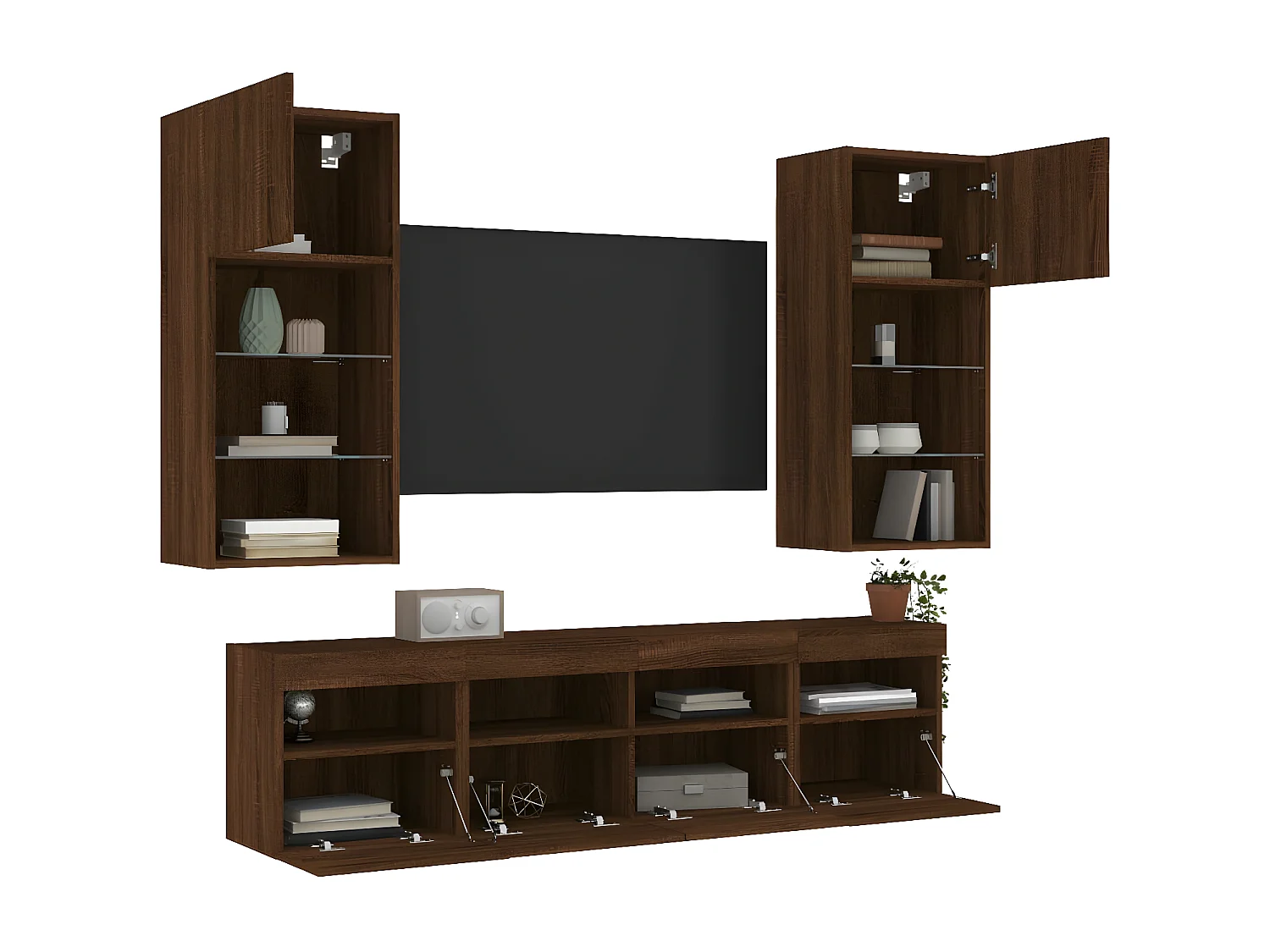 Ensemble de meuble TV avec LED 5 pcs chêne marron bois d'ingénierie WET2175
