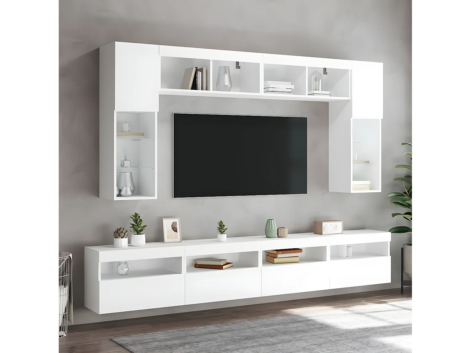 Ensemble de meubles TV muraux 8 pcs avec lumières LED blanc WET9737