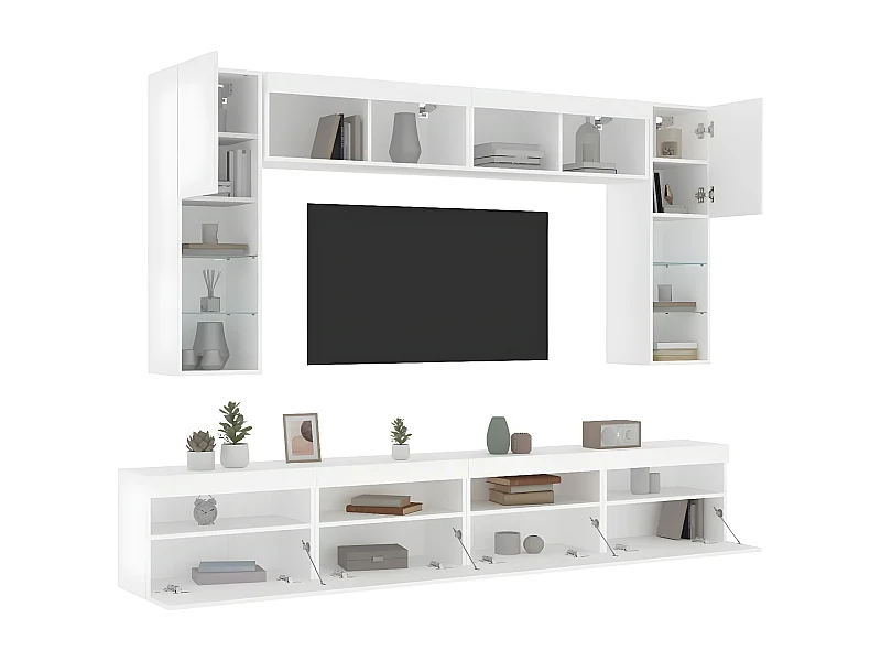 Ensemble de meubles TV muraux 8 pcs avec lumières LED blanc WET9737
