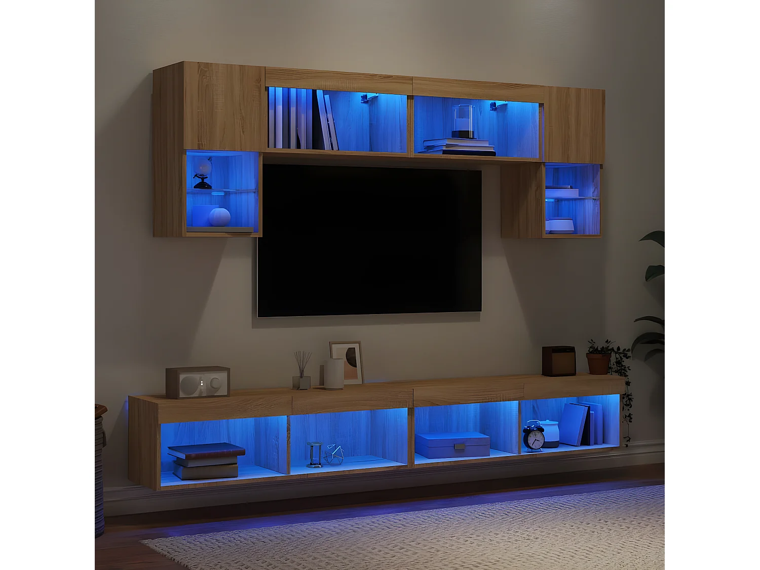 Ensemble de meuble TV avec LED 6 pcs chêne sonoma bois d'ingénierie WET1306