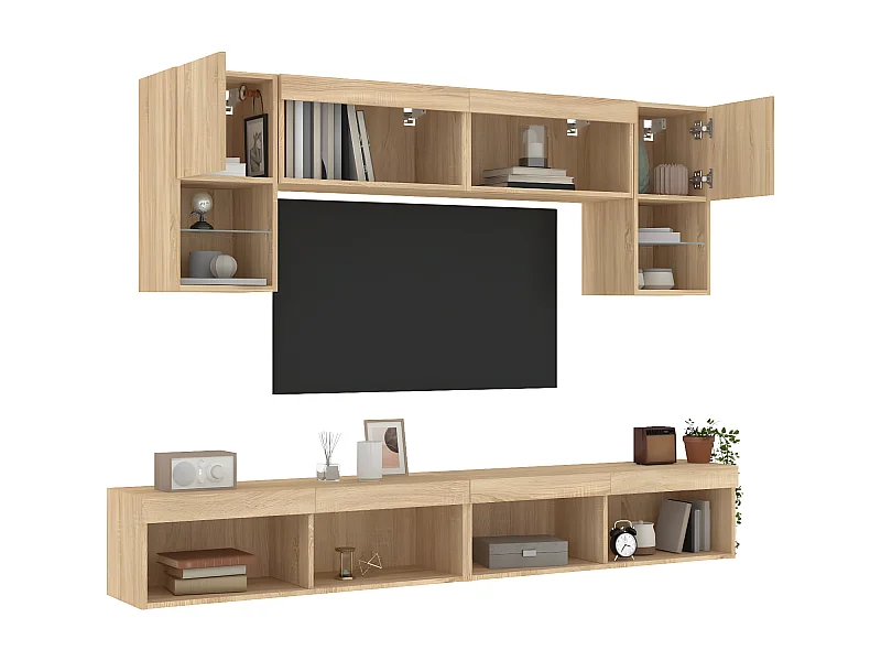 Ensemble de meuble TV avec LED 6 pcs chêne sonoma bois d'ingénierie WET1306