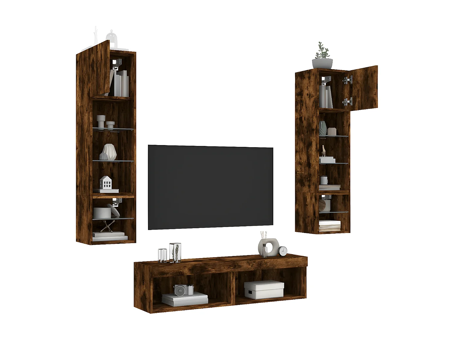 Muebles TV pared con LED 6 pzas madera ingeniería roble ahumado ES69619