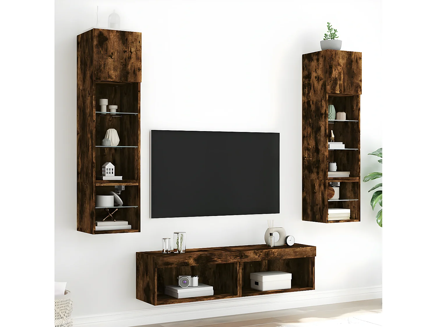 Ensemble de meuble TV avec LED 6 pcs chêne fumé bois d'ingénierie WET8486