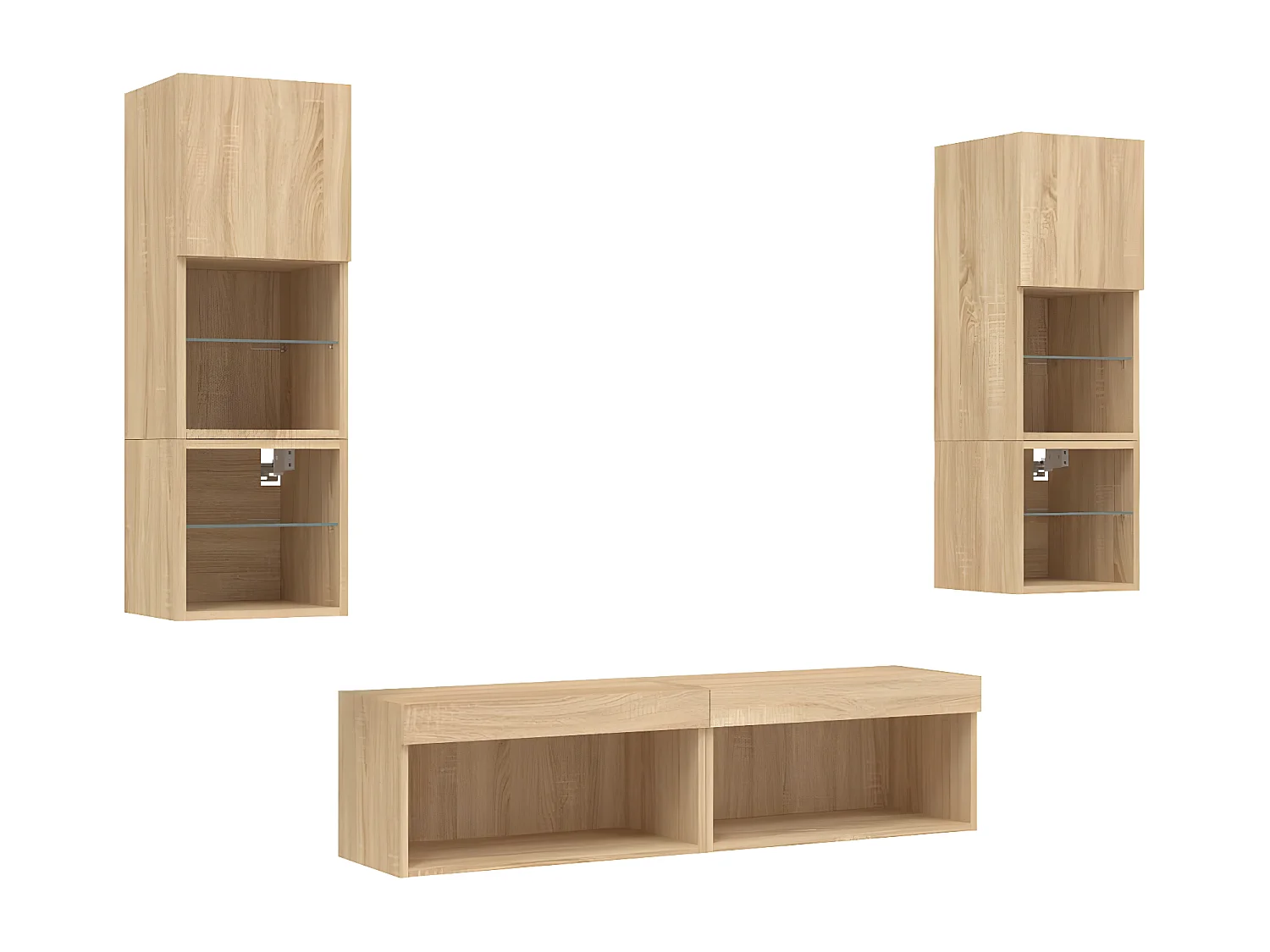 Muebles TV pared con LED 6 pzas madera ingeniería roble Sonoma ES16152