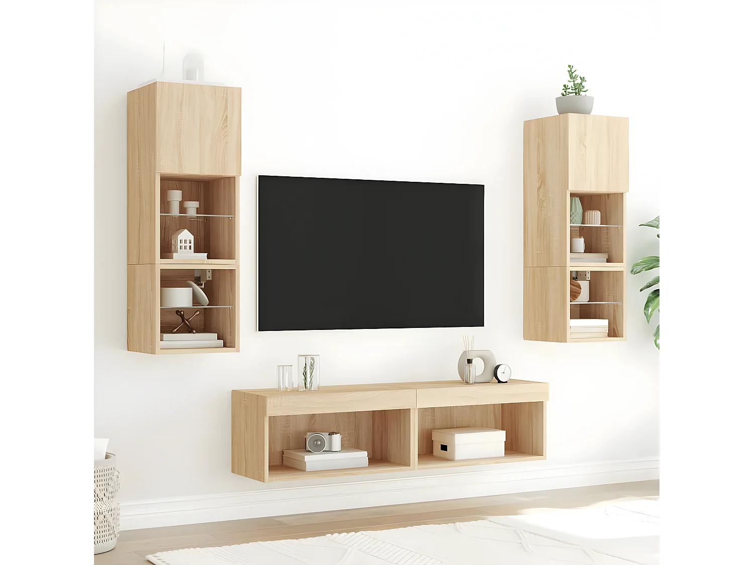 Mobili TV | Armadietti TV a Muro con LED 6pz Rovere Sonoma Legno Multistrato