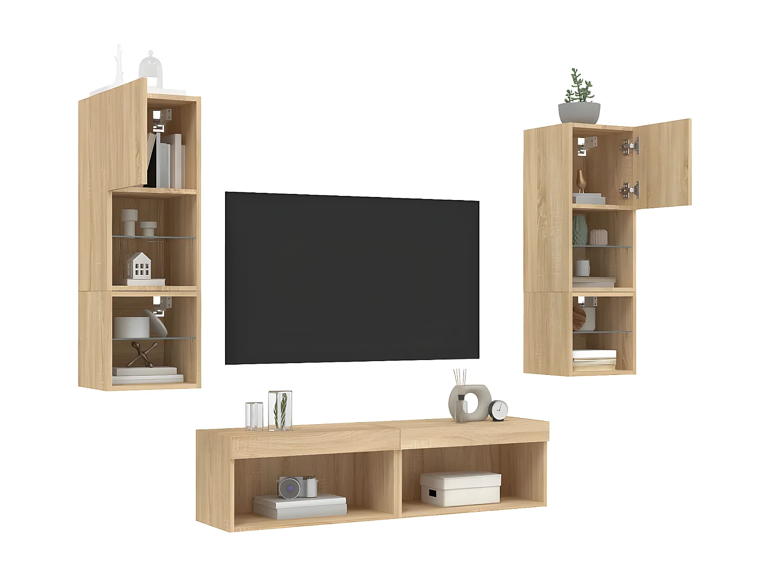 Mobili TV | Armadietti TV a Muro con LED 6pz Rovere Sonoma Legno Multistrato