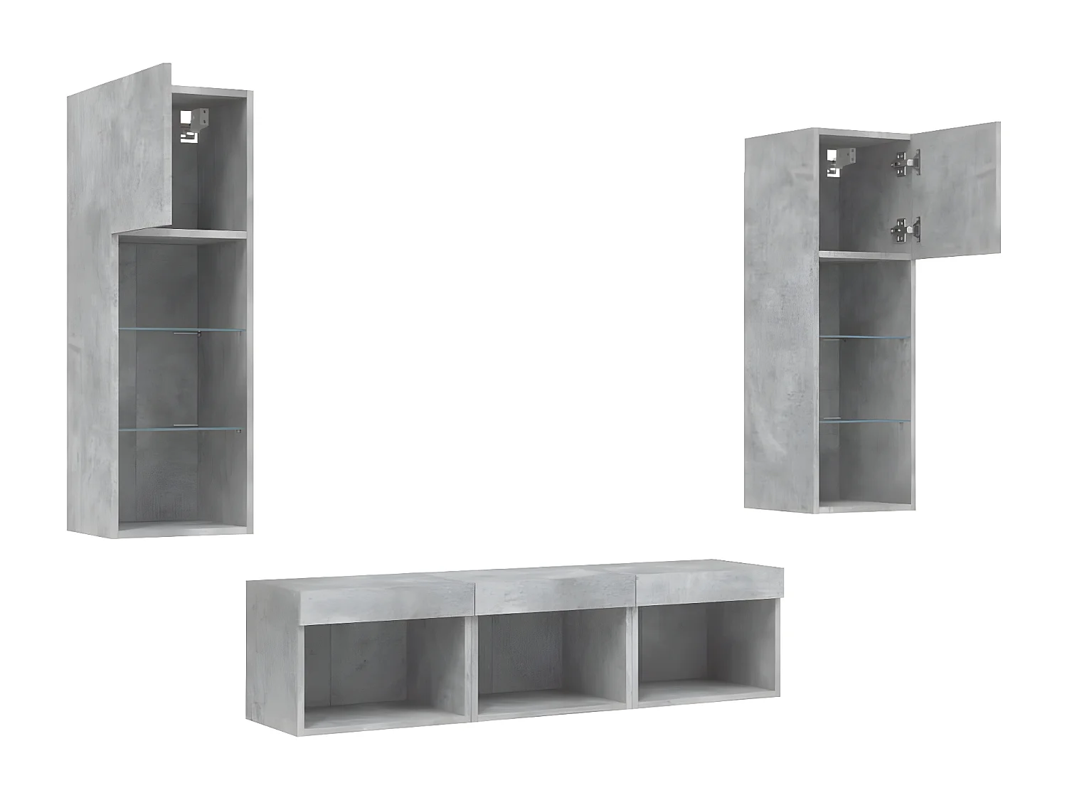 5 pcs móveis parede p/ TV c/ LEDs deriv. madeira cinza cimento PT153781