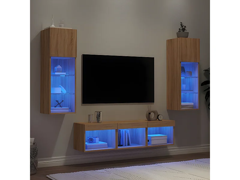 Ensemble de meuble TV avec LED 5 pcs chêne sonoma bois d'ingénierie WET4506