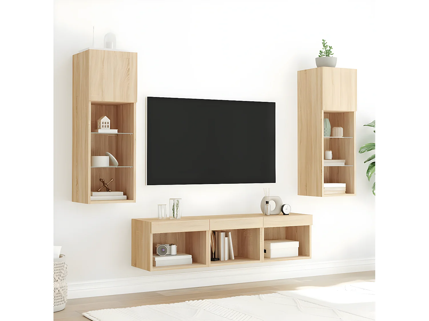5pcs móveis parede p/ TV c/ LEDs deriv. madeira carvalho sonoma PT651318