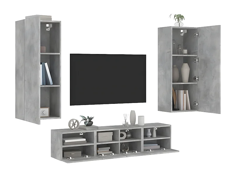 Ensemble de meuble TV 5 pcs gris béton bois d'ingénierie WET3463