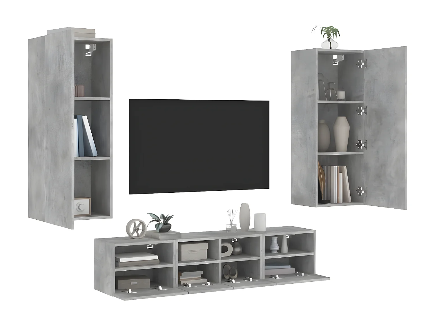 Ensemble de meuble TV 5 pcs gris béton bois d'ingénierie WET3463