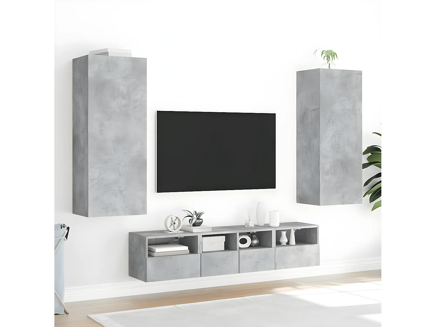 Ensemble de meuble TV 5 pcs gris béton bois d'ingénierie WET3463