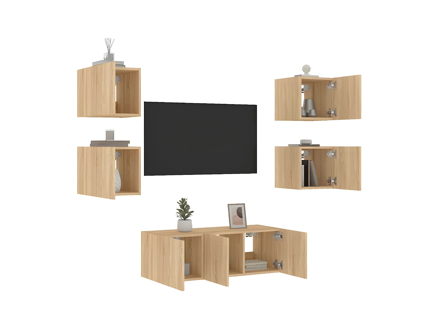 6-delige Tv-wandmeubelset met LED bewerkt hout sonoma eiken NL62794