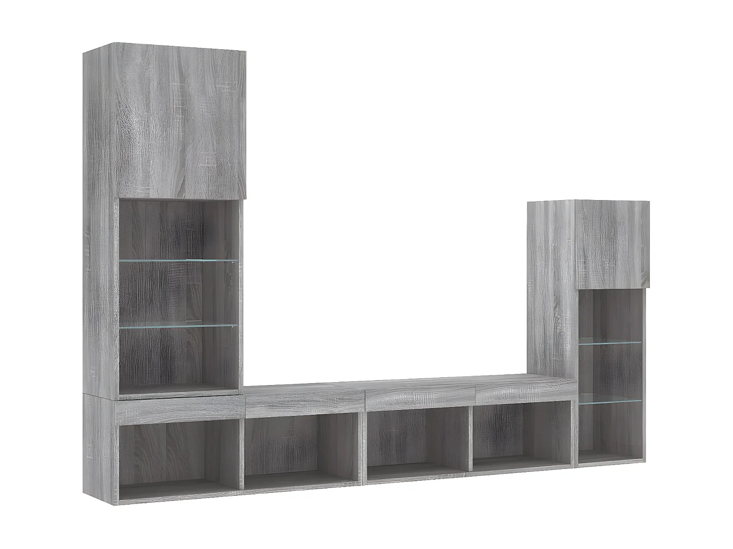 4 pcs móveis parede p/ TV c/ LEDs deriv. madeira cinza sonoma PT108021