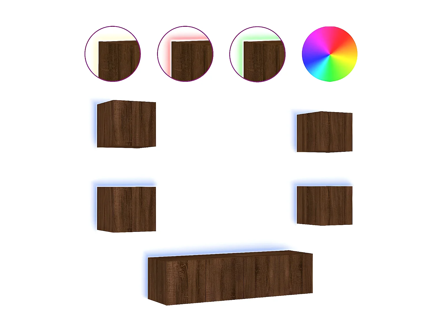 6-delige Tv-wandmeubelset met LED bewerkt hout bruineikenkleur NL93673