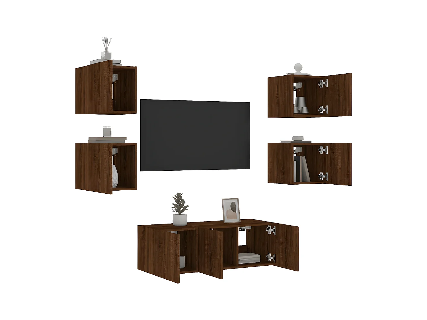 6-delige Tv-wandmeubelset met LED bewerkt hout bruineikenkleur NL83556