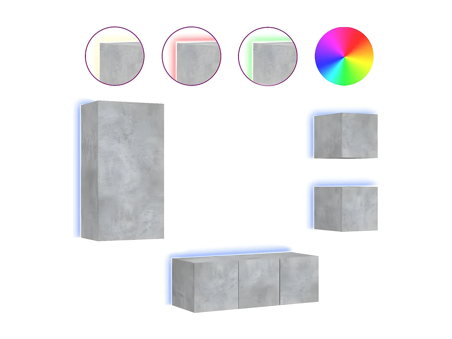 Ensemble de meuble TV avec LED 5 pcs gris béton bois d'ingénierie WET1629