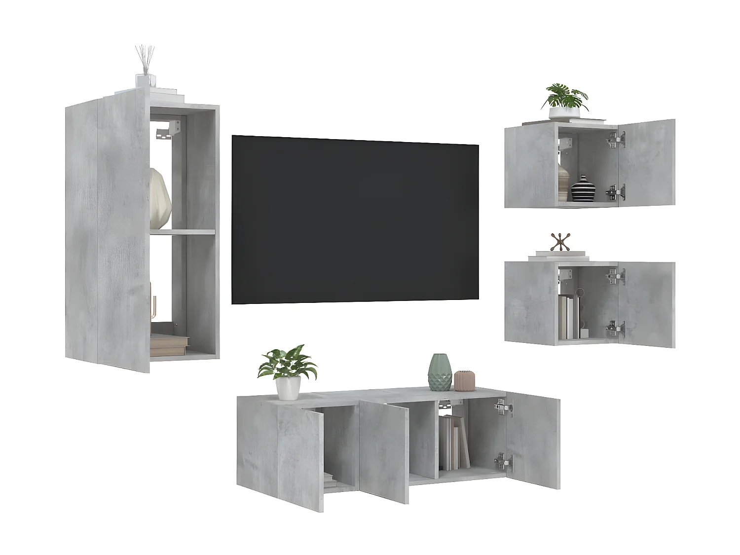 Ensemble de meuble TV avec LED 5 pcs gris béton bois d'ingénierie WET1629