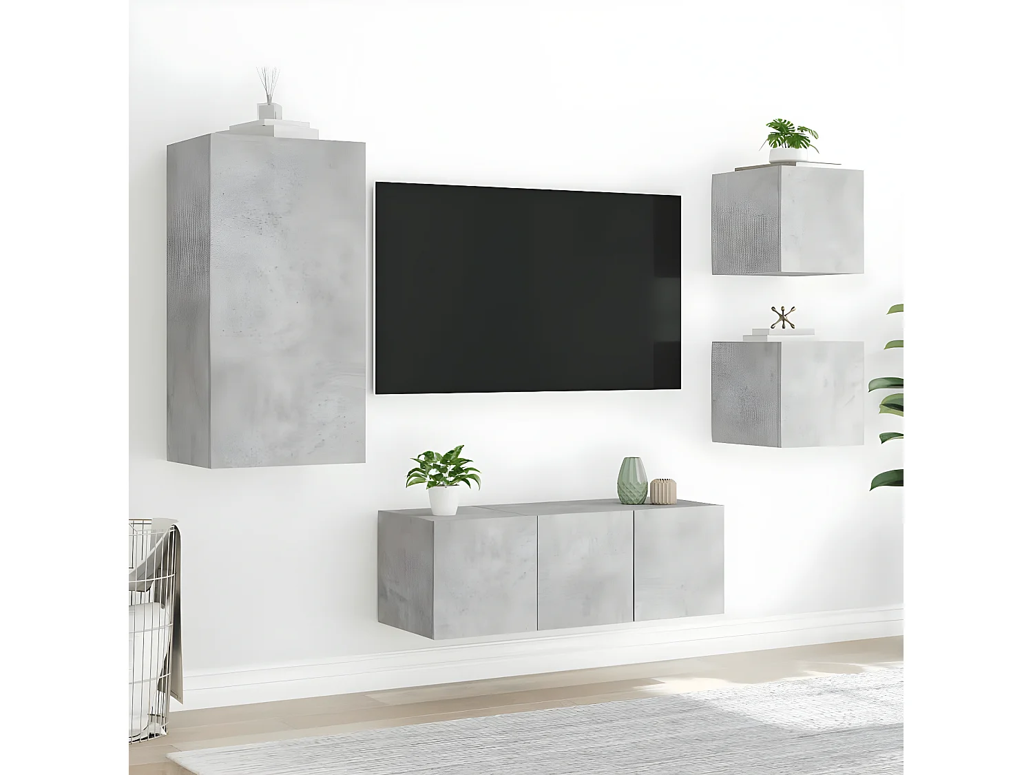 Ensemble de meuble TV avec LED 5 pcs gris béton bois d'ingénierie WET1629