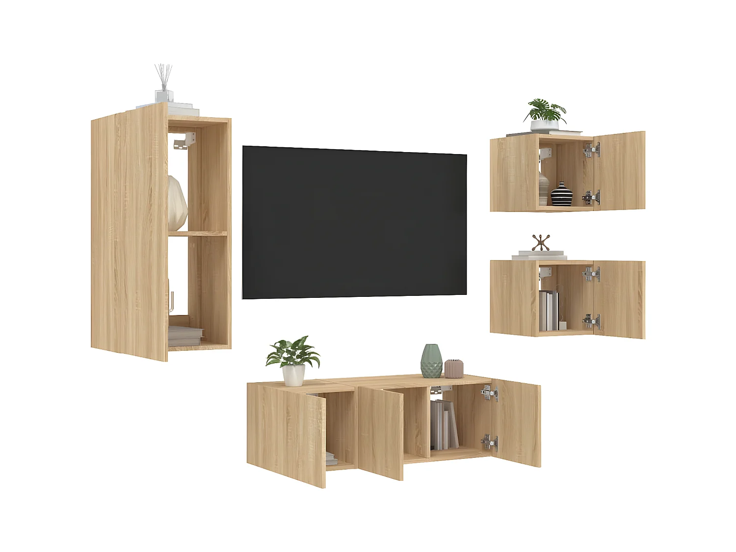 5-delige Tv-wandmeubelset met LED bewerkt hout sonoma eiken NL71172